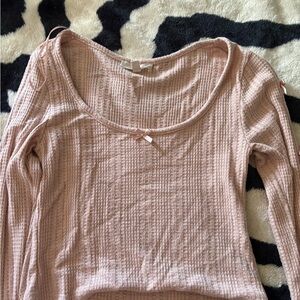 Elegant Blush Ribbed Long Sleeve Top
